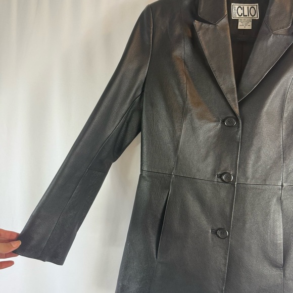 CLIO 100% Leather Jacket Black 
Collared Buttons Pockets Lined Size:8 - Picture 5 of 10